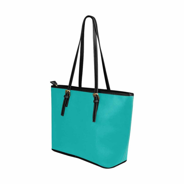 Large Leather Tote Shoulder Bag - Greenish Blue - Bags | Leather Tote Bags