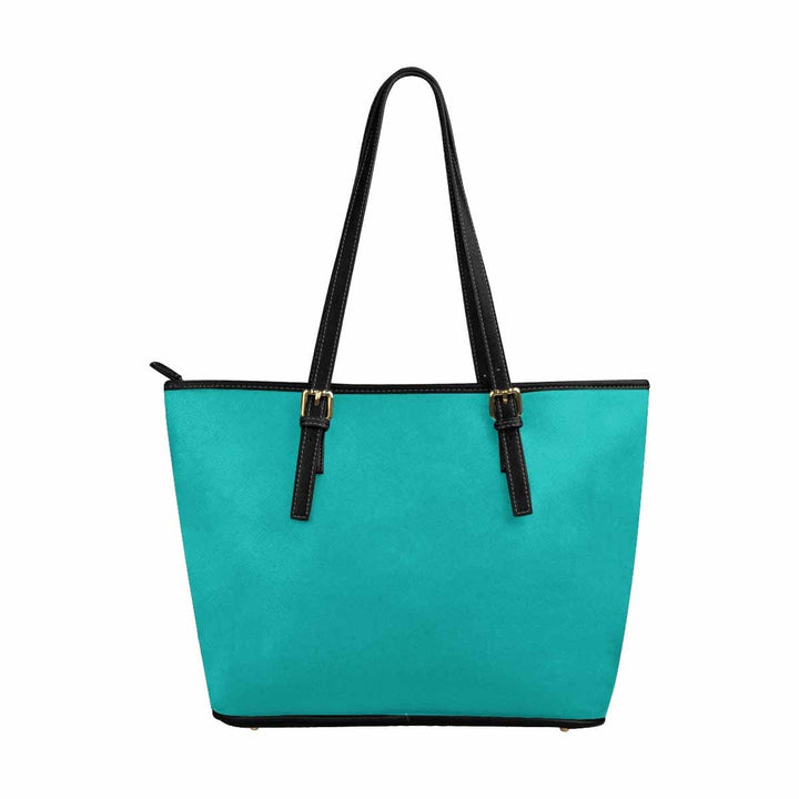 Large Leather Tote Shoulder Bag - Greenish Blue - Bags | Leather Tote Bags