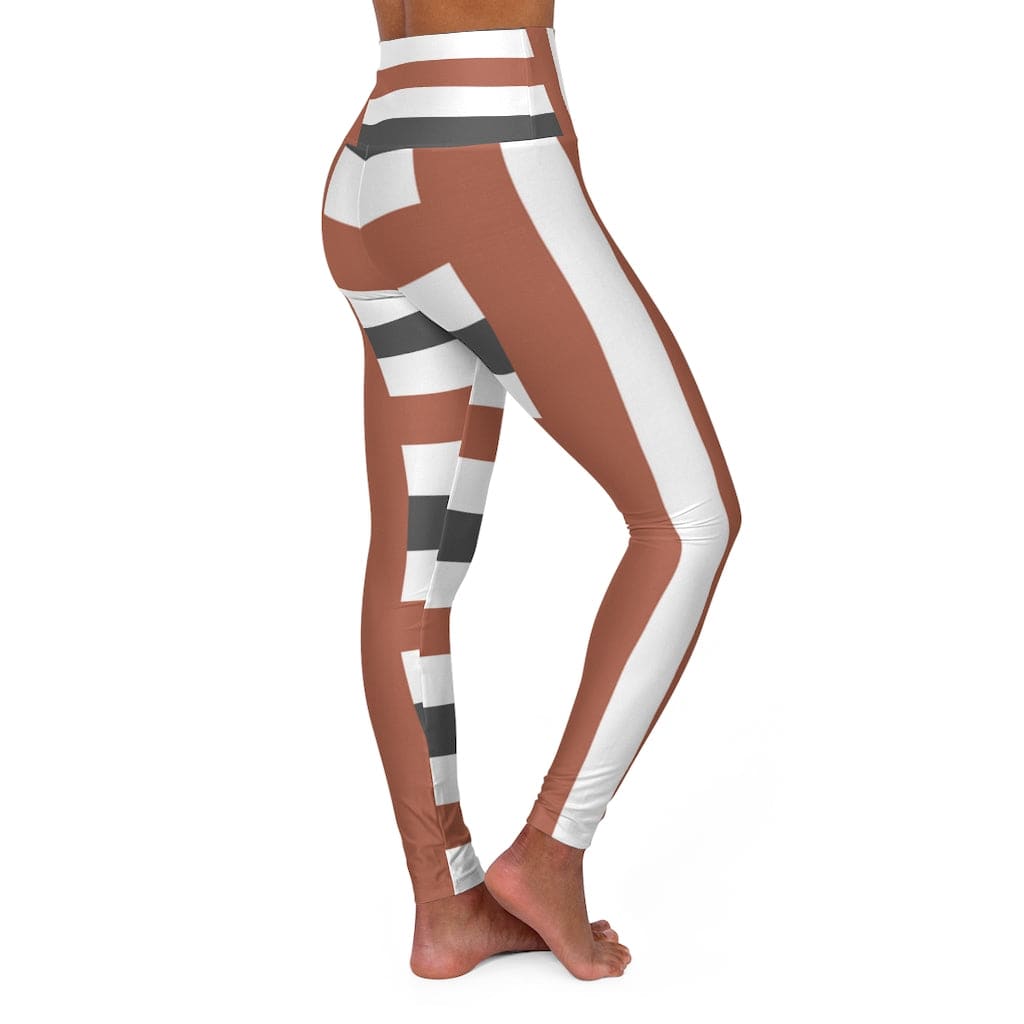 Womens High-waist Fitness Legging Yoga Pants Brown Grey Stripped - Womens