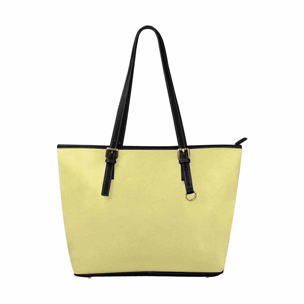 Large Leather Tote Shoulder Bag - Khaki Yellow - Bags | Leather Tote Bags