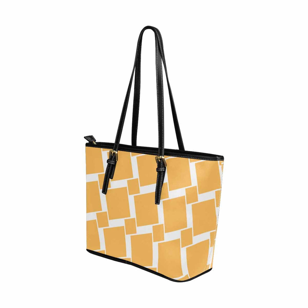 Large Leather Tote Shoulder Bag Yellow and White Grid Illustration - Bags