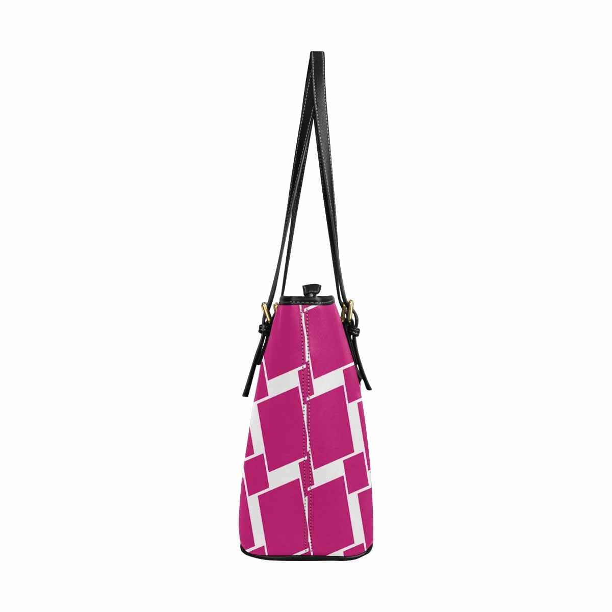 Large Leather Tote Shoulder Bag Pink Grid Illustration - Bags | Leather Tote