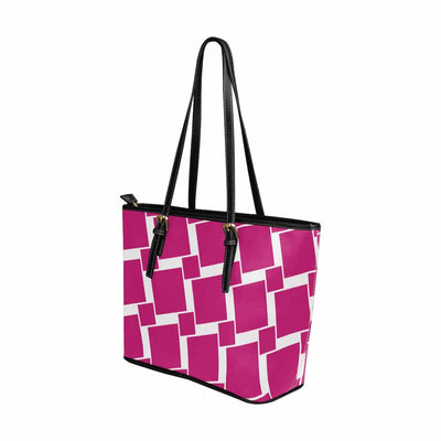 Large Leather Tote Shoulder Bag Pink Grid Illustration - Bags | Leather Tote