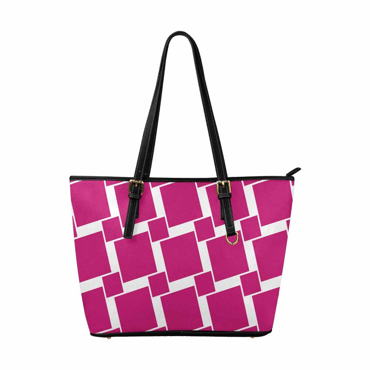 Large Leather Tote Shoulder Bag Pink Grid Illustration - Bags | Leather Tote