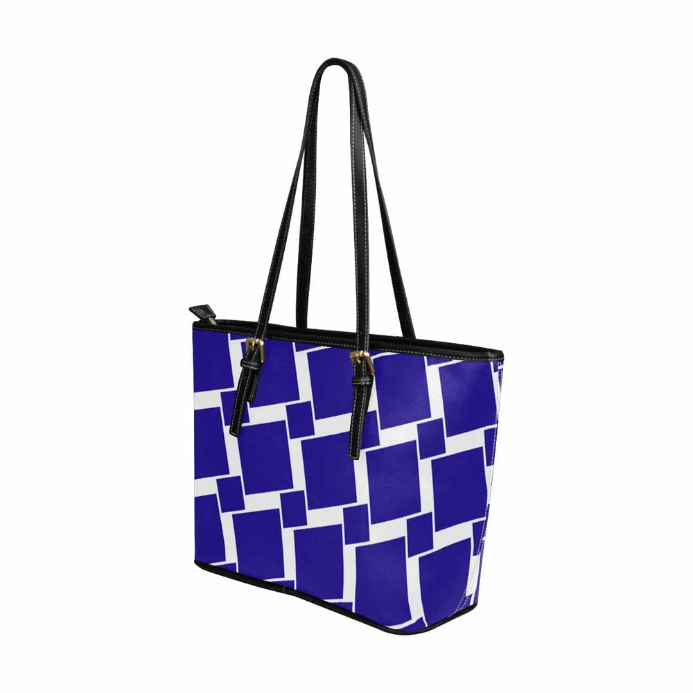 Large Leather Tote Shoulder Bag Purple Grid Illustration - Bags | Leather Tote