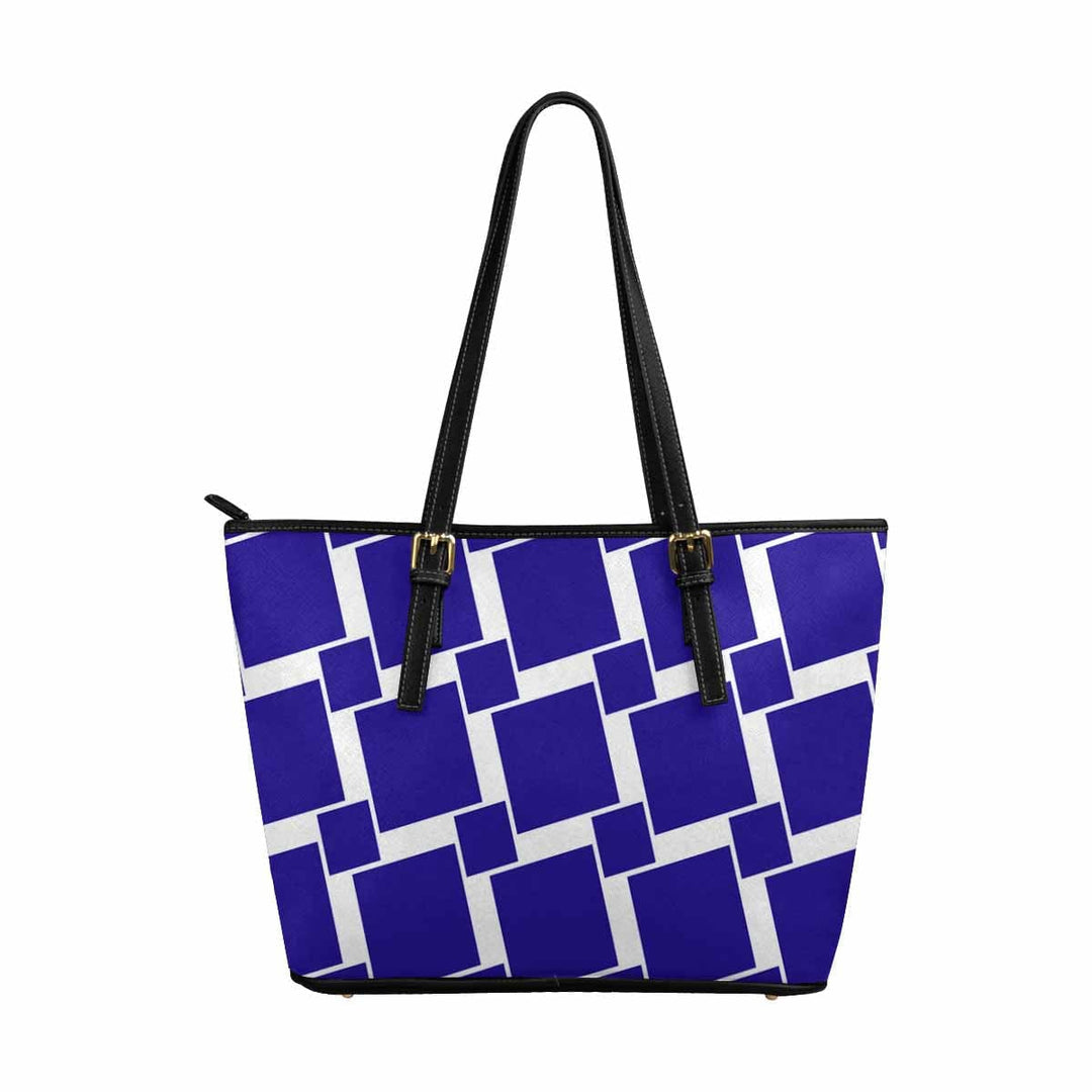 Large Leather Tote Shoulder Bag Purple Grid Illustration - Bags | Leather Tote