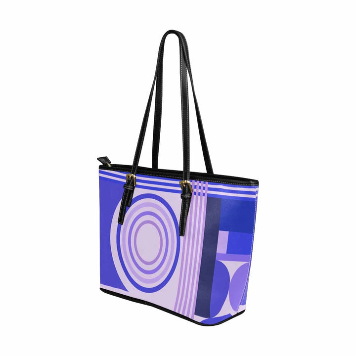 Large Leather Tote Shoulder Bag - Lavender Purple Geometric Circular