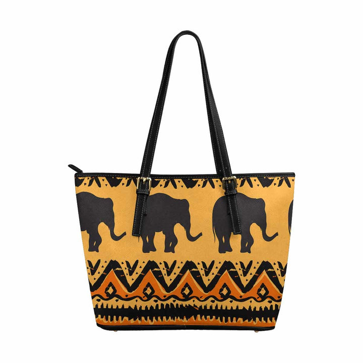 Large Leather Tote Shoulder Bag - Yellow and Black Safari Illustration - Bags