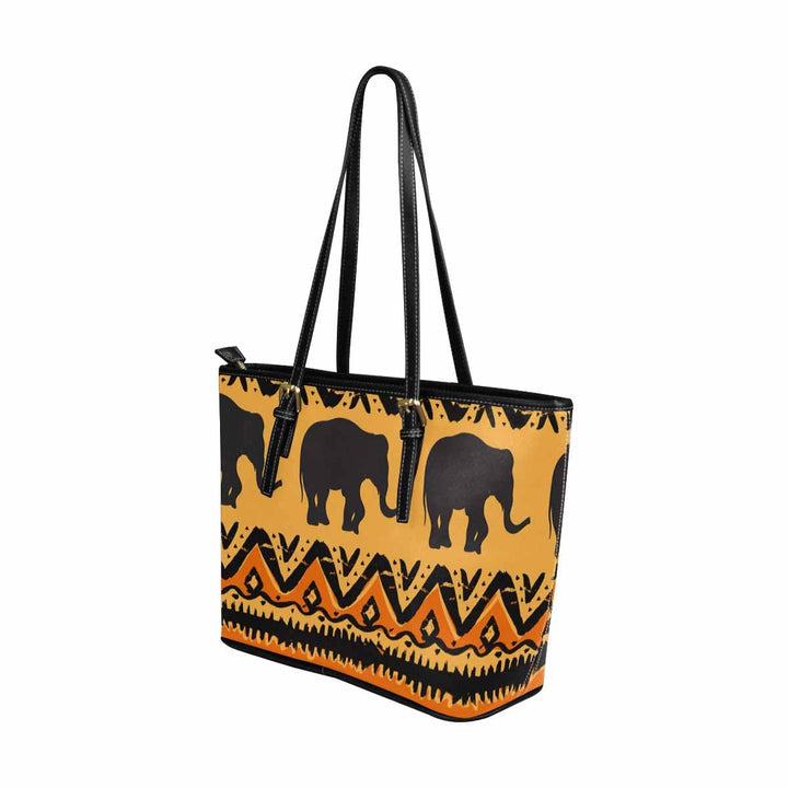 Large Leather Tote Shoulder Bag - Yellow and Black Safari Illustration - Bags