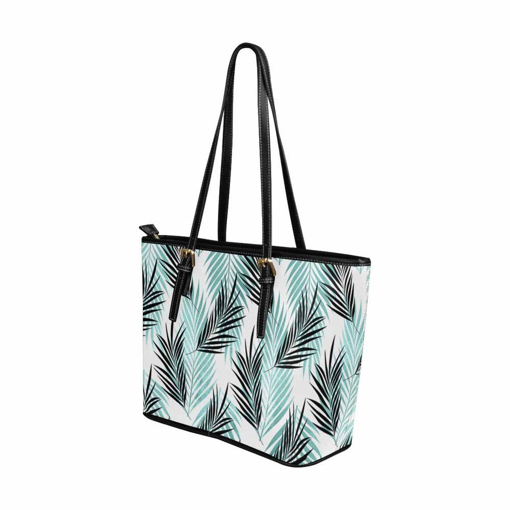 Large Leather Tote Shoulder Bag - Green Pattern Illustration - Bags | Leather