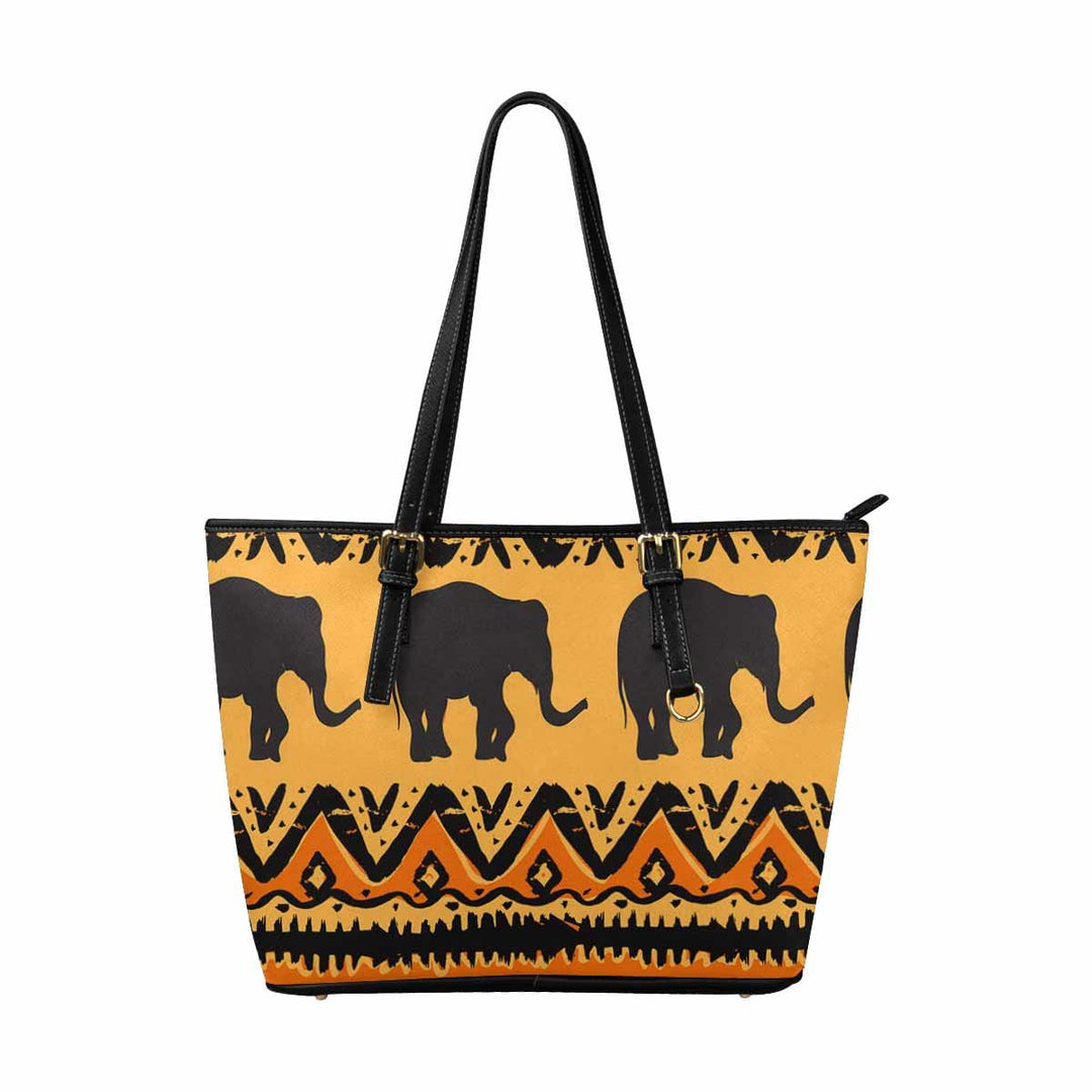 Large Leather Tote Shoulder Bag - Yellow and Black Safari Illustration - Bags