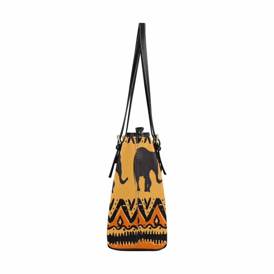 Large Leather Tote Shoulder Bag - Yellow and Black Safari Illustration - Bags