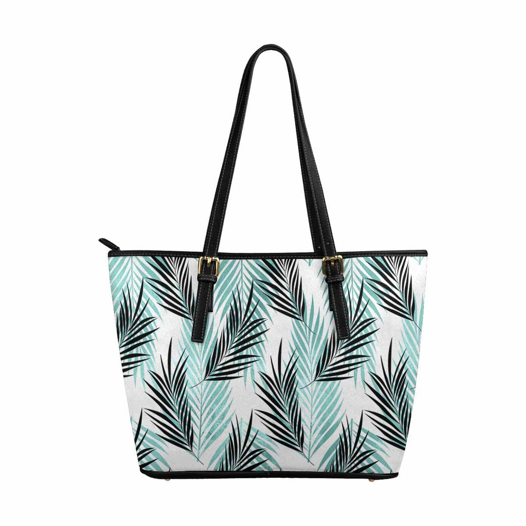 Large Leather Tote Shoulder Bag - Green Pattern Illustration - Bags | Leather