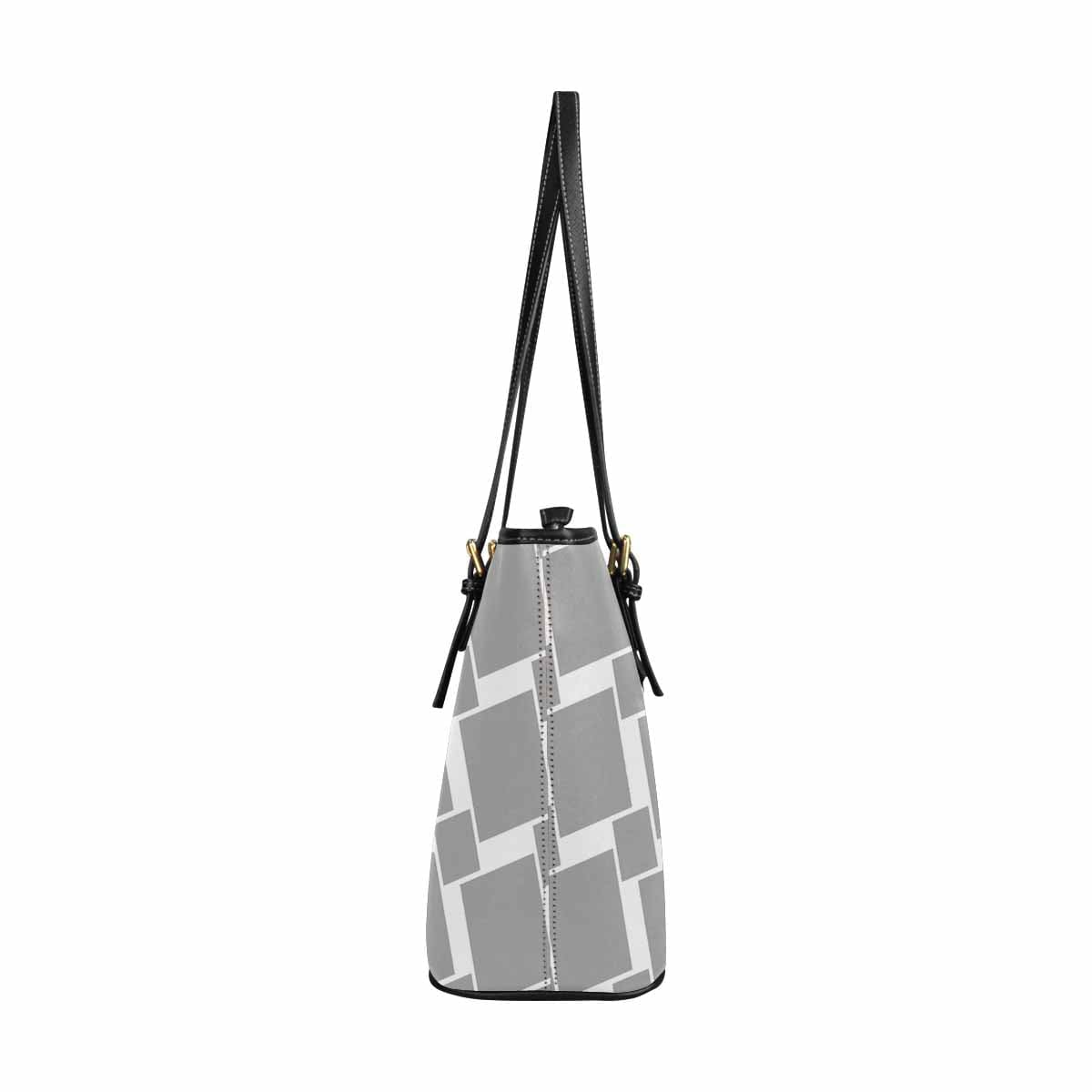 Large Leather Tote Shoulder Bag Grey Grid Illustration - Bags | Leather Tote