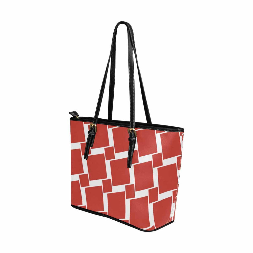 Large Leather Tote Shoulder Bag Red Grid Illustration - Bags | Leather Tote Bags