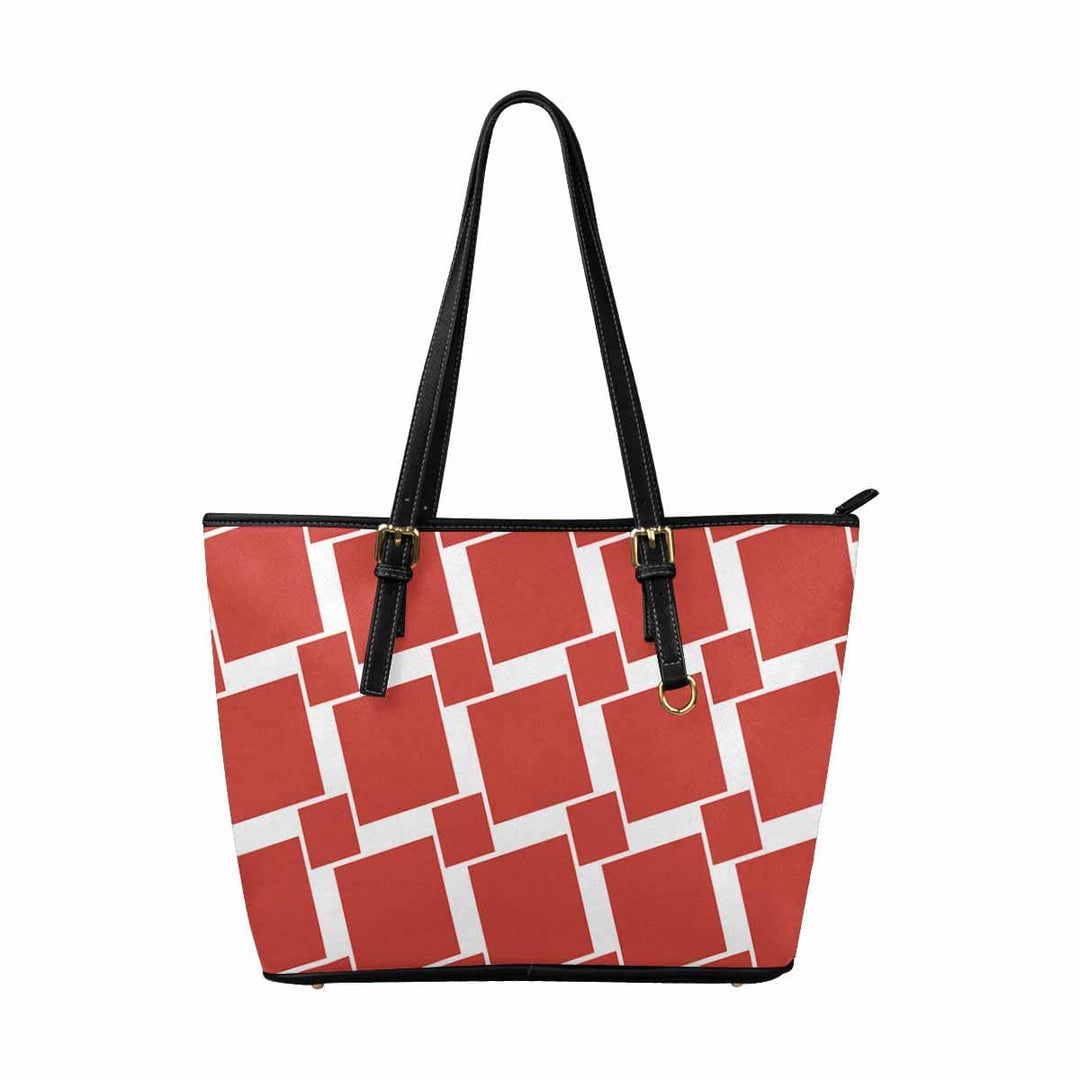 Large Leather Tote Shoulder Bag Red Grid Illustration - Bags | Leather Tote Bags