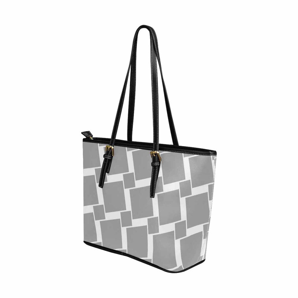 Large Leather Tote Shoulder Bag Grey Grid Illustration - Bags | Leather Tote