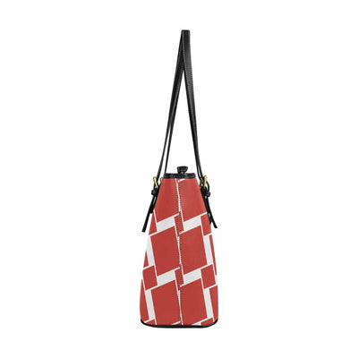 Large Leather Tote Shoulder Bag Red Grid Illustration - Bags | Leather Tote Bags