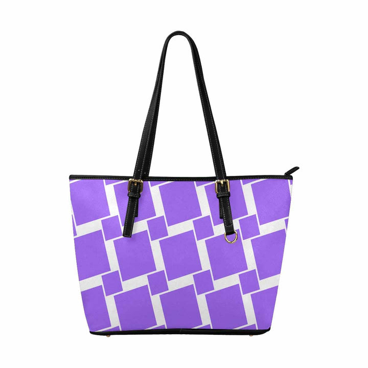 Large Leather Tote Shoulder Bag Lavender Purple Grid Illustration - Bags