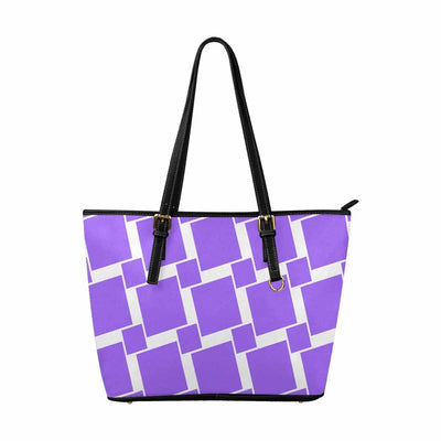 Large Leather Tote Shoulder Bag Lavender Purple Grid Illustration - Bags