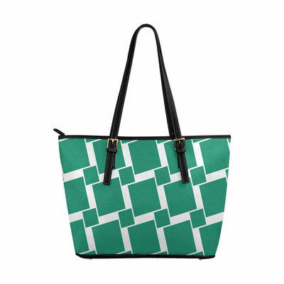Large Leather Tote Shoulder Bag Green Grid Illustration - Bags | Leather Tote