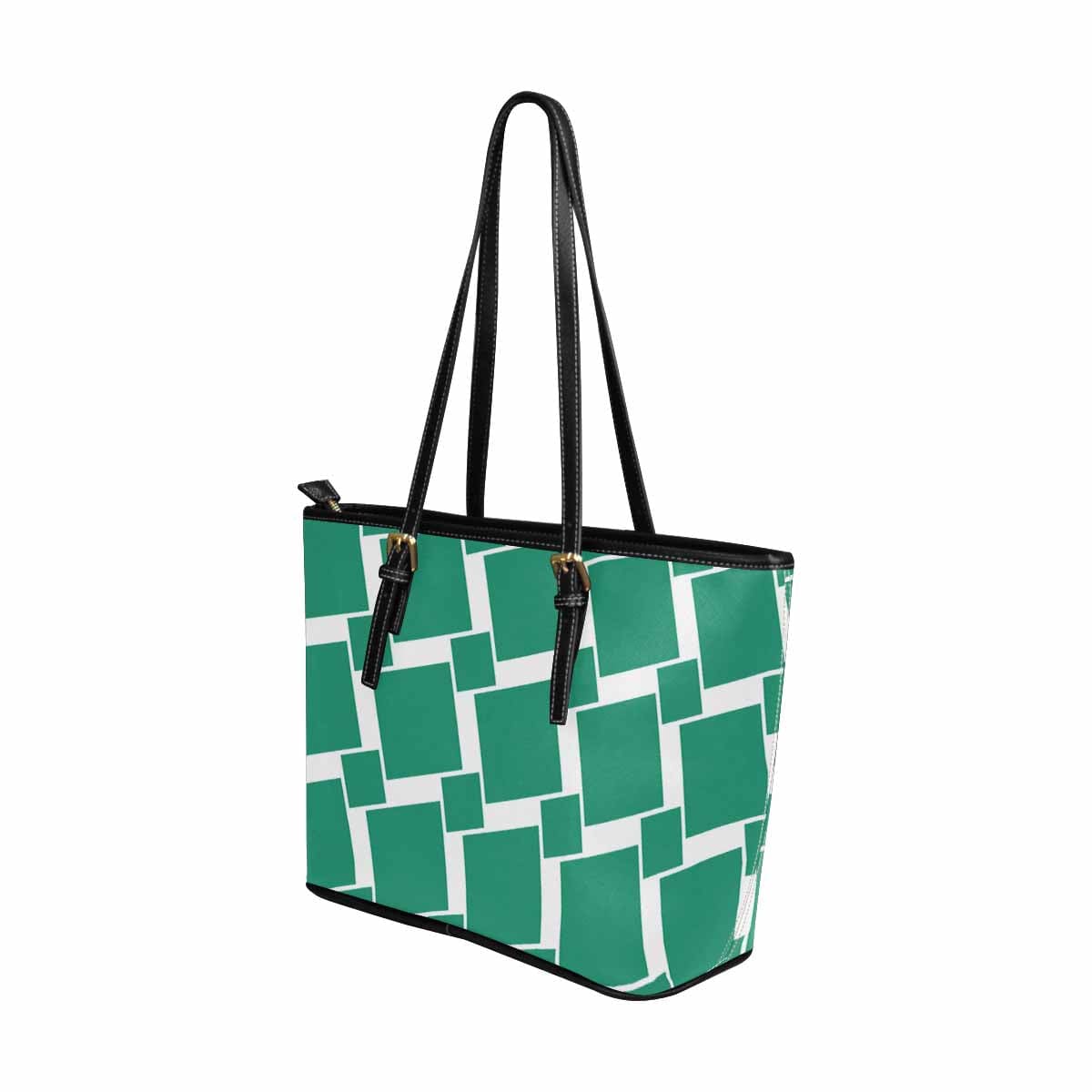 Large Leather Tote Shoulder Bag Green Grid Illustration - Bags | Leather Tote