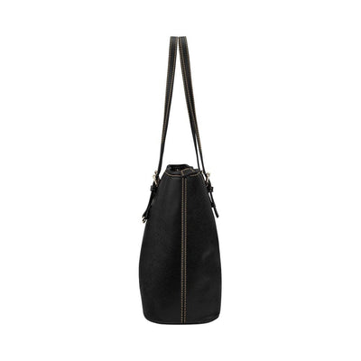 Large Leather Tote Shoulder Bag - Solid Black - Bags | Leather Tote Bags