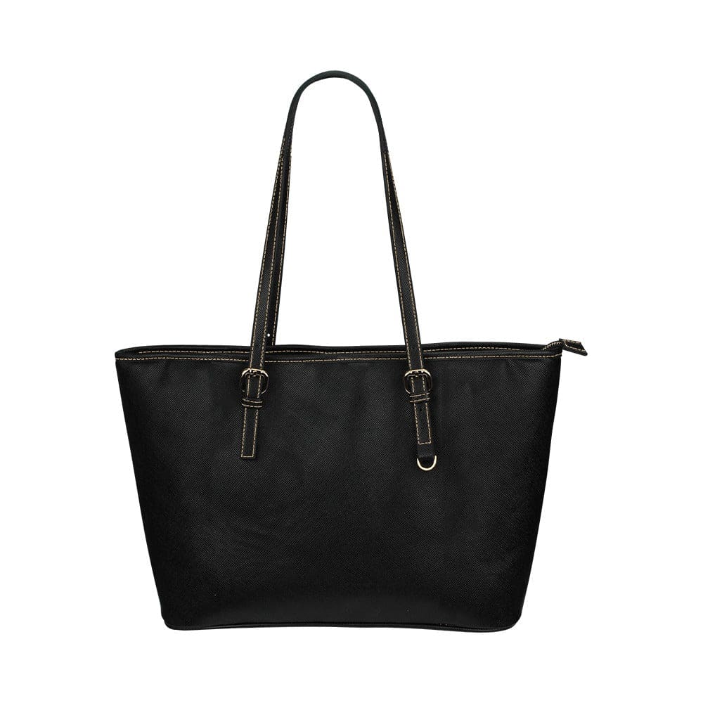 Large Leather Tote Shoulder Bag - Solid Black - Bags | Leather Tote Bags
