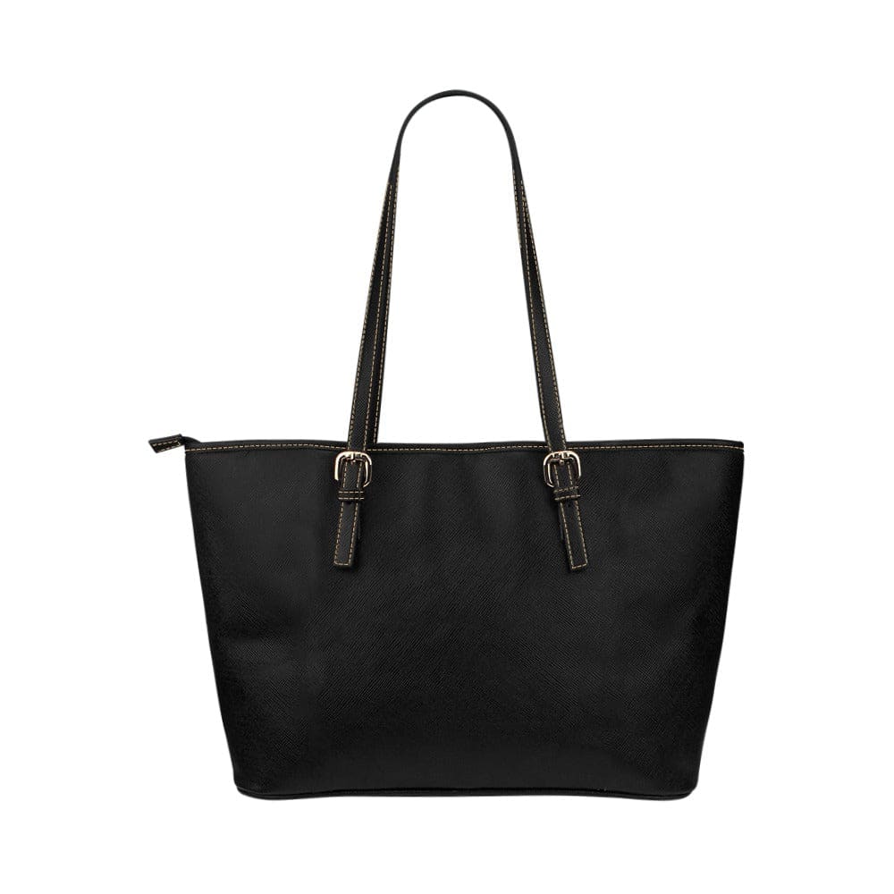 Large Leather Tote Shoulder Bag - Solid Black - Bags | Leather Tote Bags