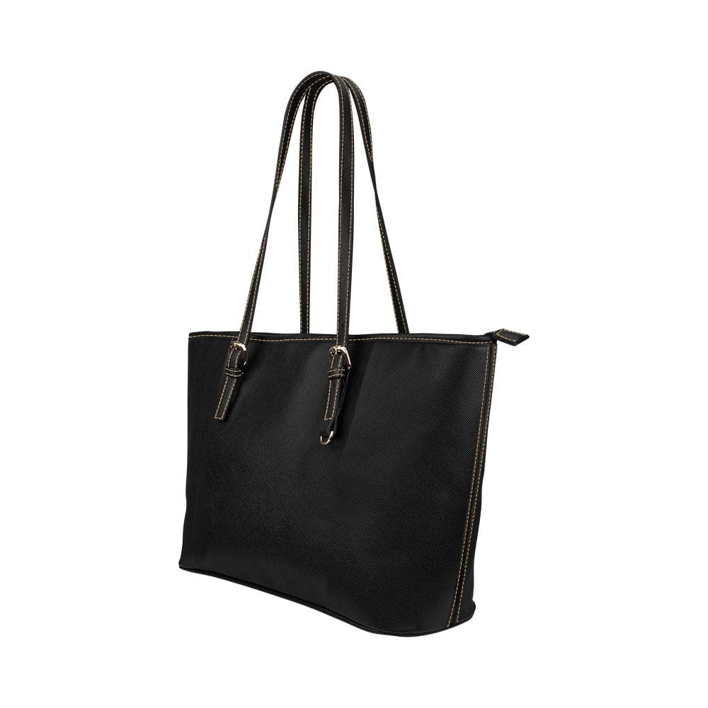 Large Leather Tote Shoulder Bag - Solid Black - Bags | Leather Tote Bags