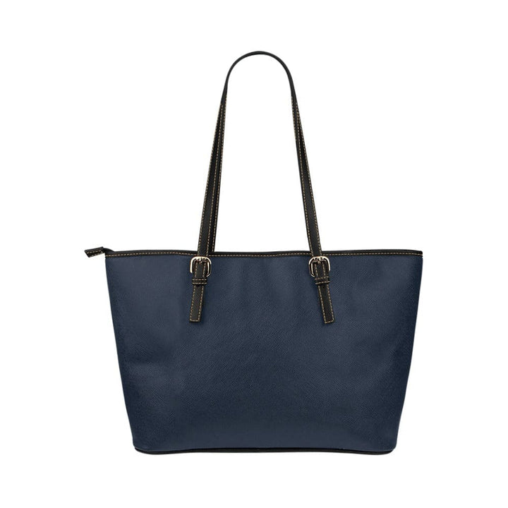 Large Leather Tote Shoulder Bag - Solid Dark Blue - Bags | Leather Tote Bags