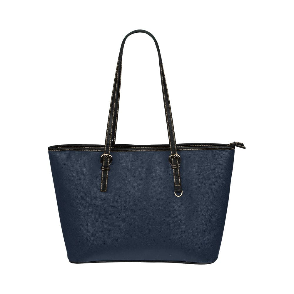 Large Leather Tote Shoulder Bag - Solid Dark Blue - Bags | Leather Tote Bags