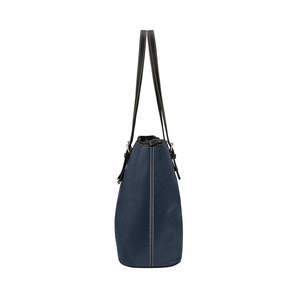 Large Leather Tote Shoulder Bag - Solid Dark Blue - Bags | Leather Tote Bags