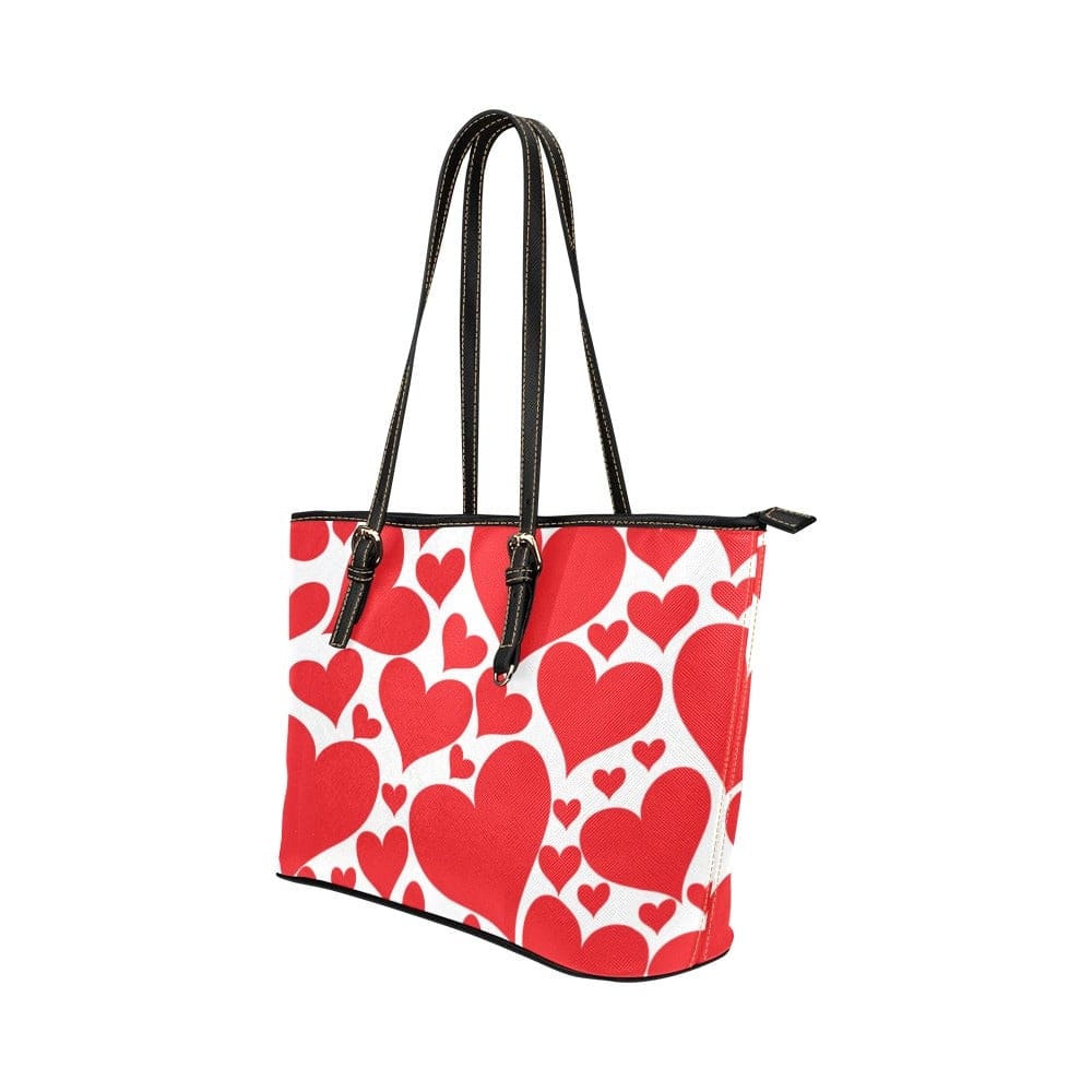 Large Leather Tote Shoulder Bag - with Black Handle Love Red Hearts S381001