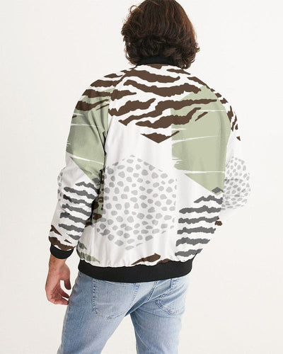 Bomber Jacket For Men Brown And Green Geometric Pattern - Mens | Jackets