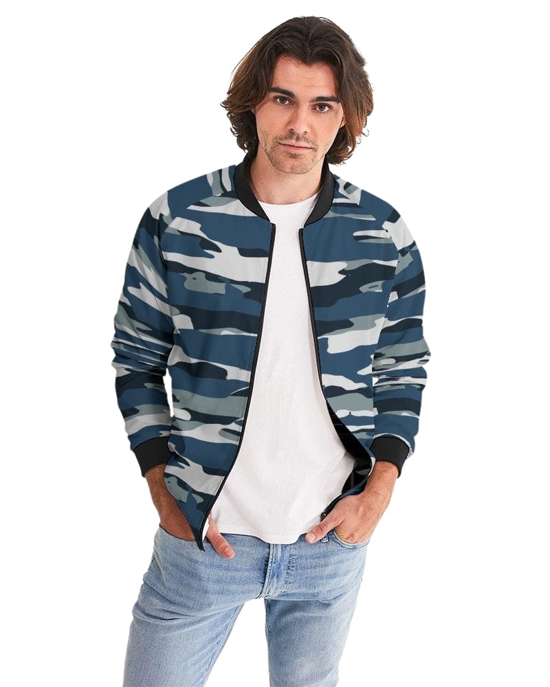 Bomber Jacket for Men Camo Blue and Grey Pattern - Mens | Jackets | Bombers