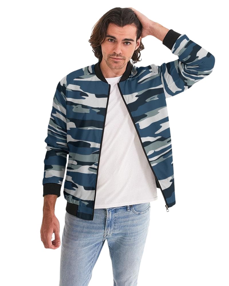 Bomber Jacket For Men Camo Blue And Grey Pattern - Mens | Jackets | Bombers