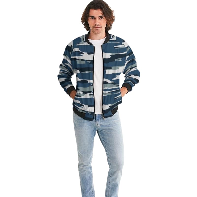 Bomber Jacket For Men Camo Blue And Grey Pattern - Mens | Jackets | Bombers