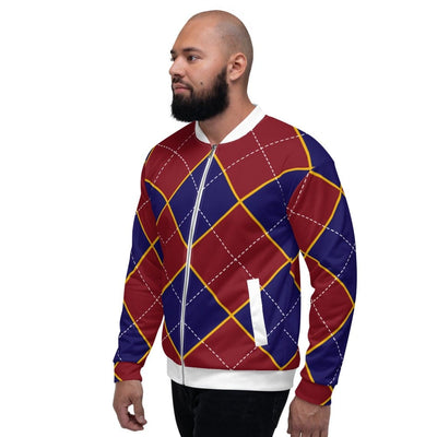 Bomber Jacket For Men Red And Blue Argyle Pattern - Mens | Jackets | Bombers