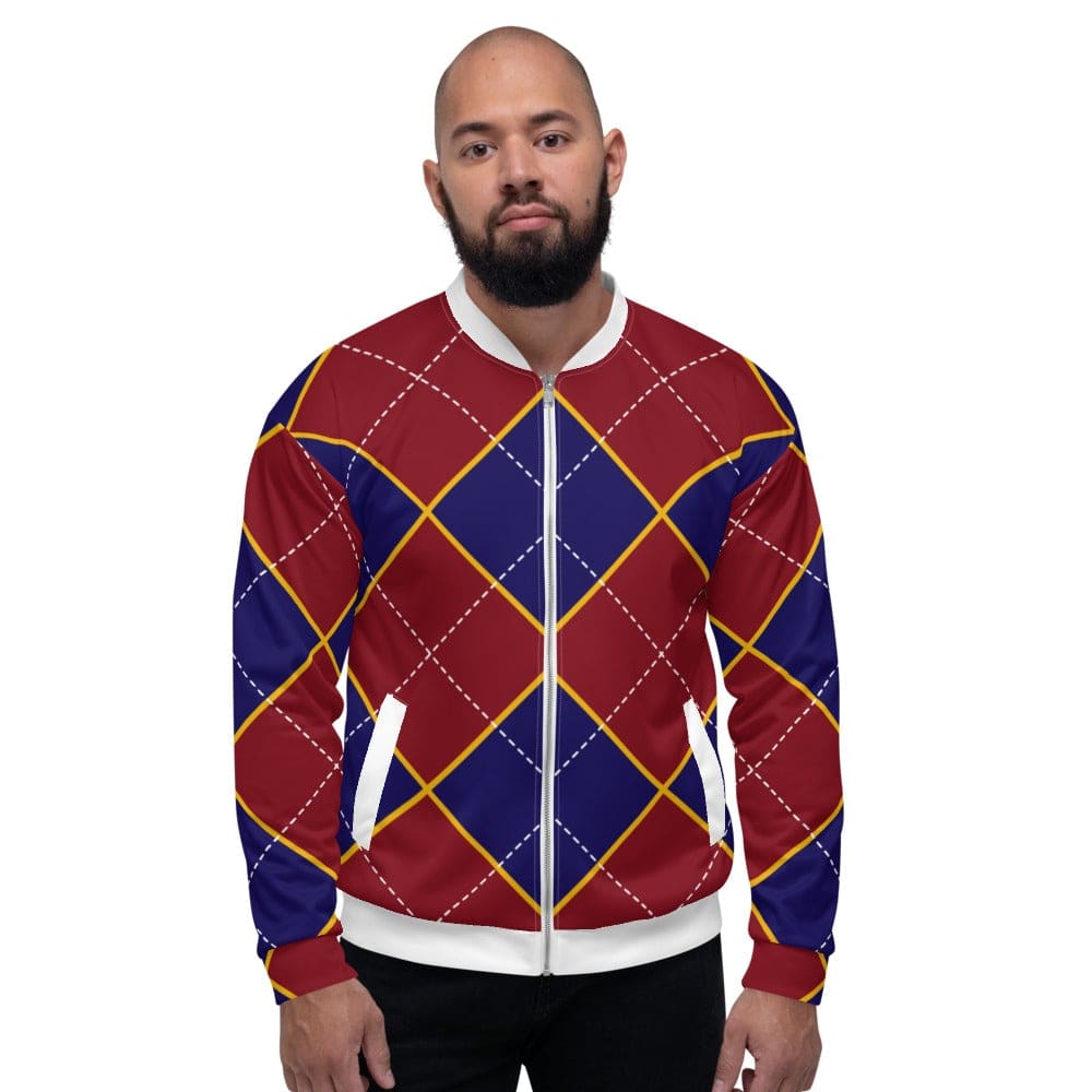 Mens Bomber Jacket / Red And Blue Argyle - Mens | Jackets | Bombers