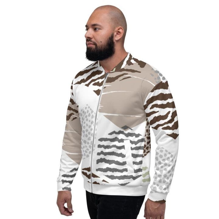 Mens Bomber Jacket White/taupe Geometric Print - Mens | Jackets | Bombers