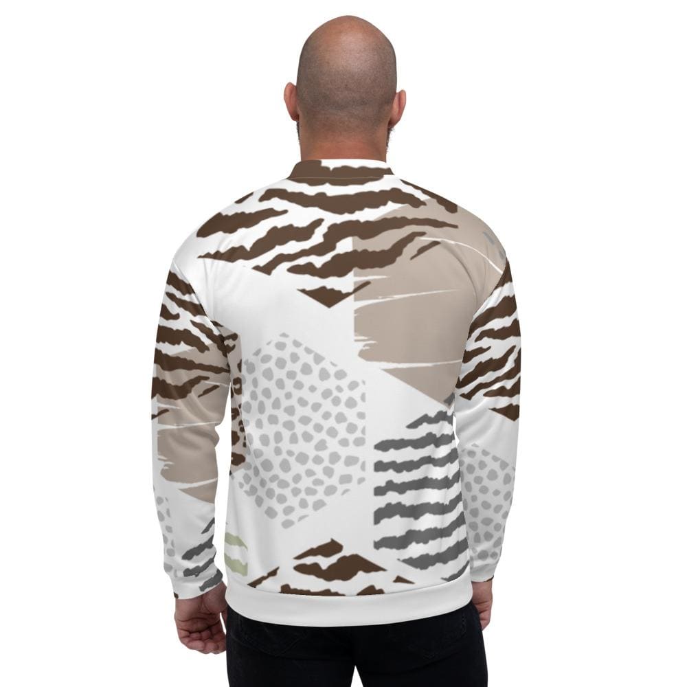 Mens Bomber Jacket White/taupe Geometric Print - Mens | Jackets | Bombers