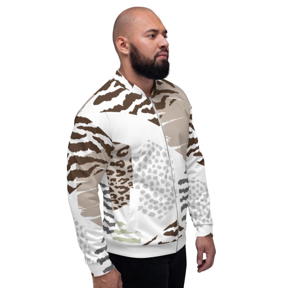 Mens Bomber Jacket White/taupe Geometric Print - Mens | Jackets | Bombers