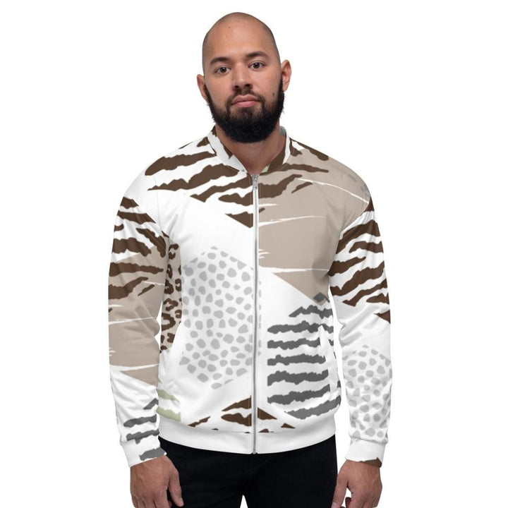 Mens Bomber Jacket White/taupe Geometric Print - Mens | Jackets | Bombers