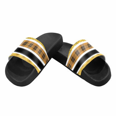 Mens Flip Flop Slide Sandals - Yellow/black Tartan Style - Dg995033 - Mens