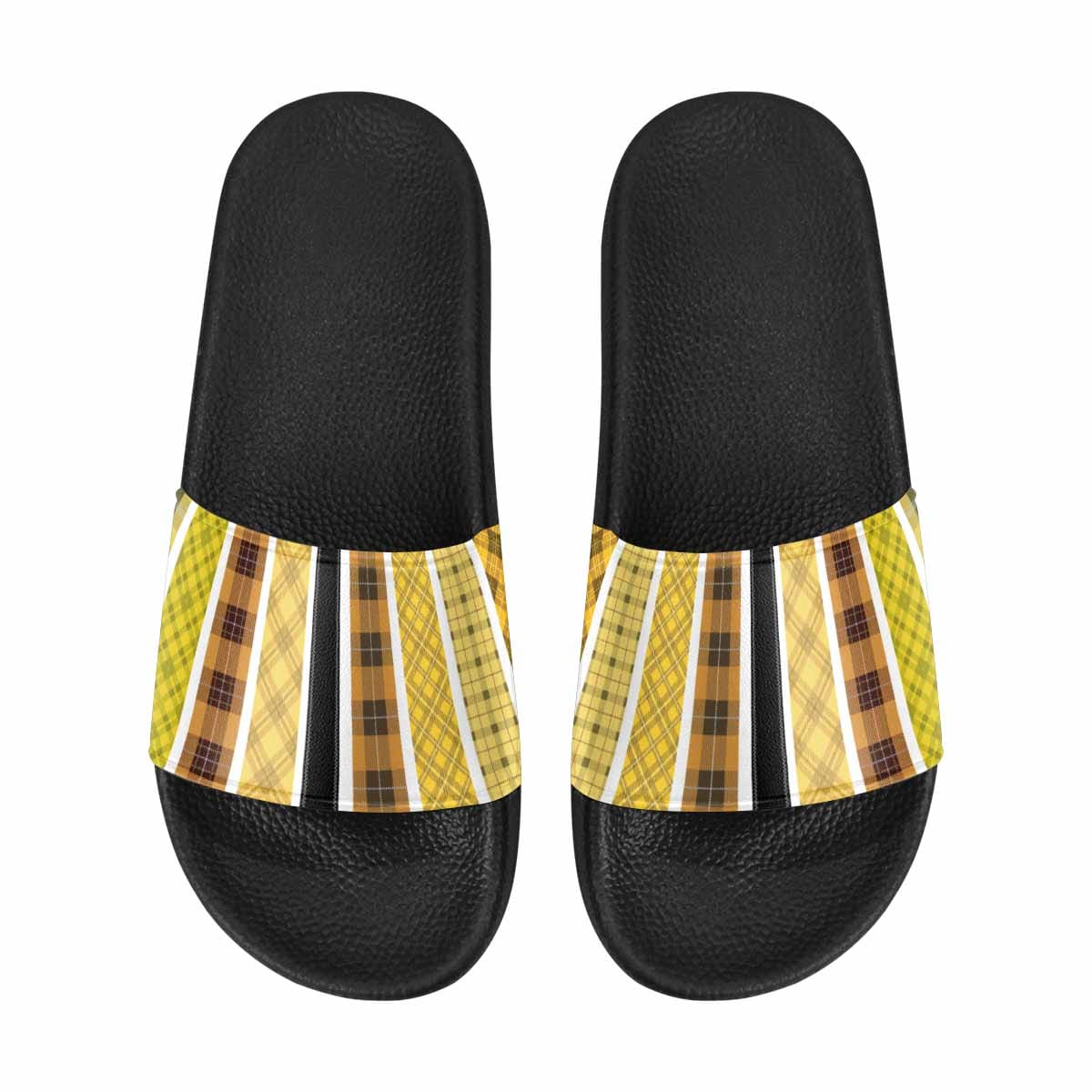 Mens Flip Flop Slide Sandals - Yellow/black Tartan Style - Dg995038 - Mens