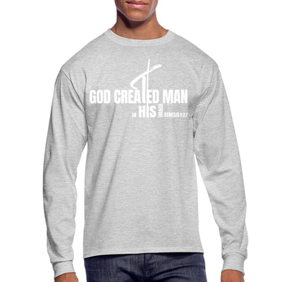 Mens Graphic Tee - Long Sleeve God Created Man - Genesis 1:27 Christian Shirts -