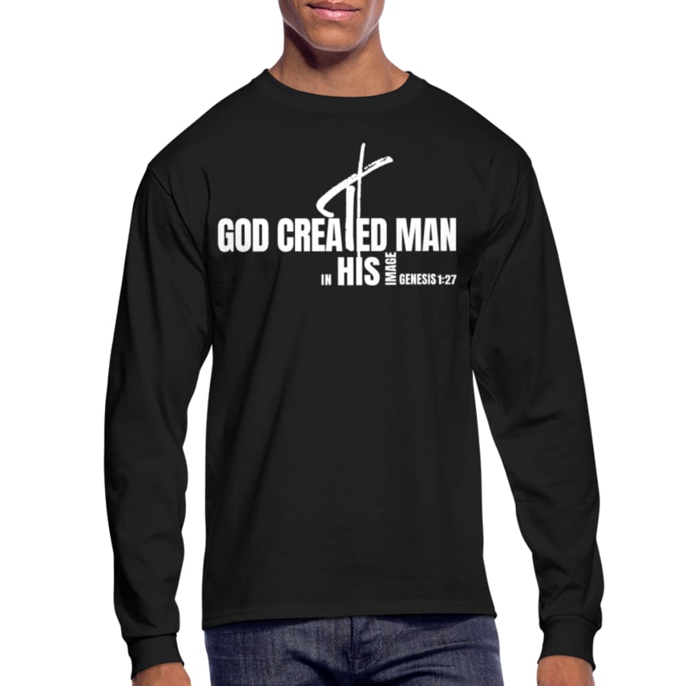 Mens Graphic Tee - Long Sleeve God Created Man - Genesis 1:27 Christian Shirts