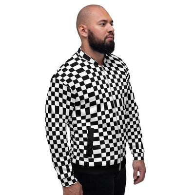 Mens Jacket - Checkered Colorblock Bomber Jacket Black/white - Mens | Jackets