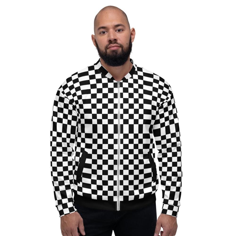 Mens Jacket - Checkered Colorblock Bomber Jacket Black/white - Mens | Jackets